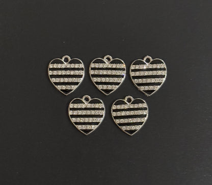 Two Pieces Striped Rhinestone Heart Charms