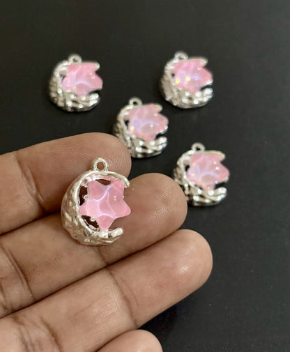 Two Pieces Pink Moon and Star Charms