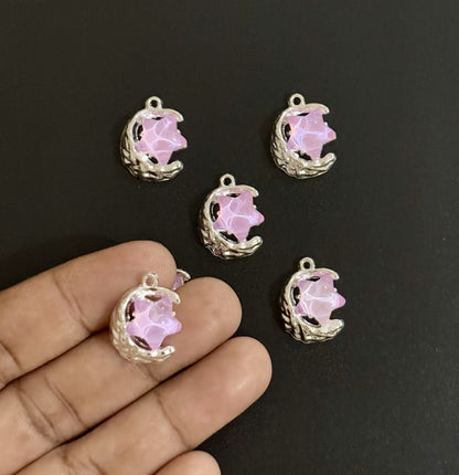 Two Pieces Lavender Moon and Star Charms