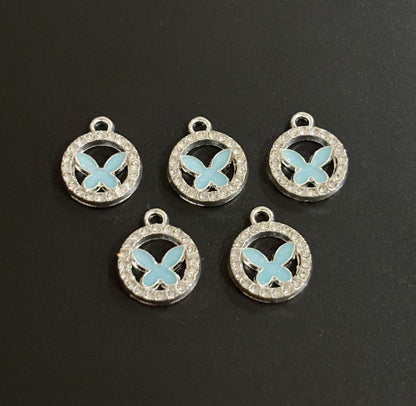 Two Pieces Blue Butterfly Circle Charms
