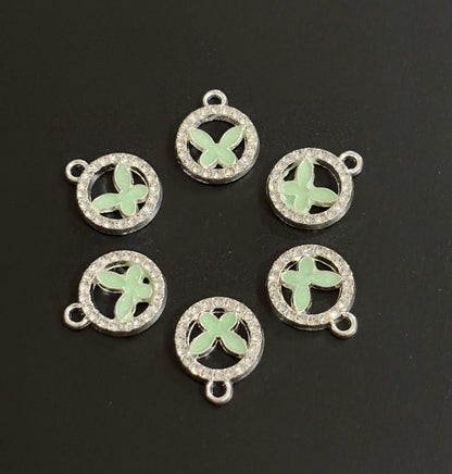 Two Pieces Green Butterfly Circle Charms