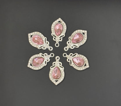 Two Pieces Teardrop Pink Crystal Charms