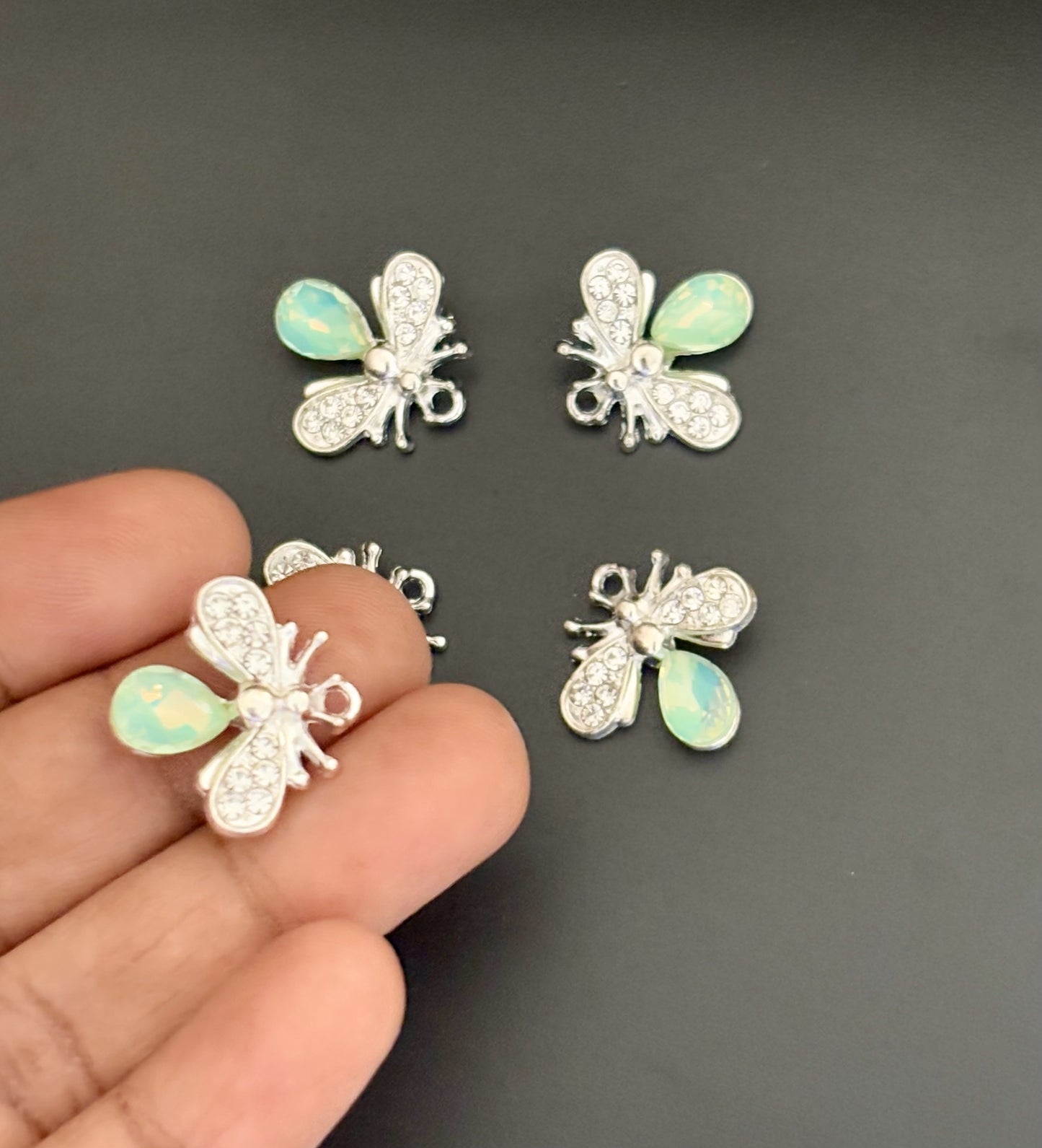 Two Pieces Green Crystal Bee Charms